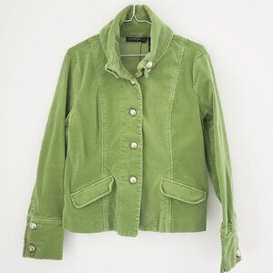 VTG Apple Green Velvet Blazer Jacket Domed Silver Buttons Pockets High Collar